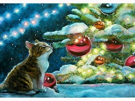 Раскраска по ном.а4 (12 цв.) Котик у ёлки с шарами (Арт. Р-2341)