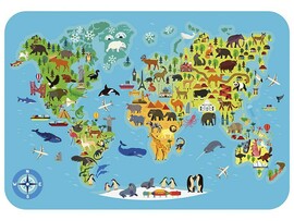 Настольное покрытие для лепки Карта мира с животными 33*23 см