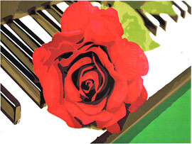 УЦЕНКА Холст с красками 40*50 см по номер. Роза на фортепиано. Арт.Х-4743