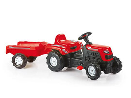 Каталка-Трактор с педалями DOLU 144 см с прицепом, клаксон, красный. Арт. 8146