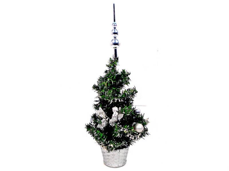 Донецк игрушка оптом ЕЛЬ УКРАШЕННАЯ 45СМ 58 ВЕТОК, СЕРЕБРЯННАЯ, ПОДСТАВКА-КОРЗИНА