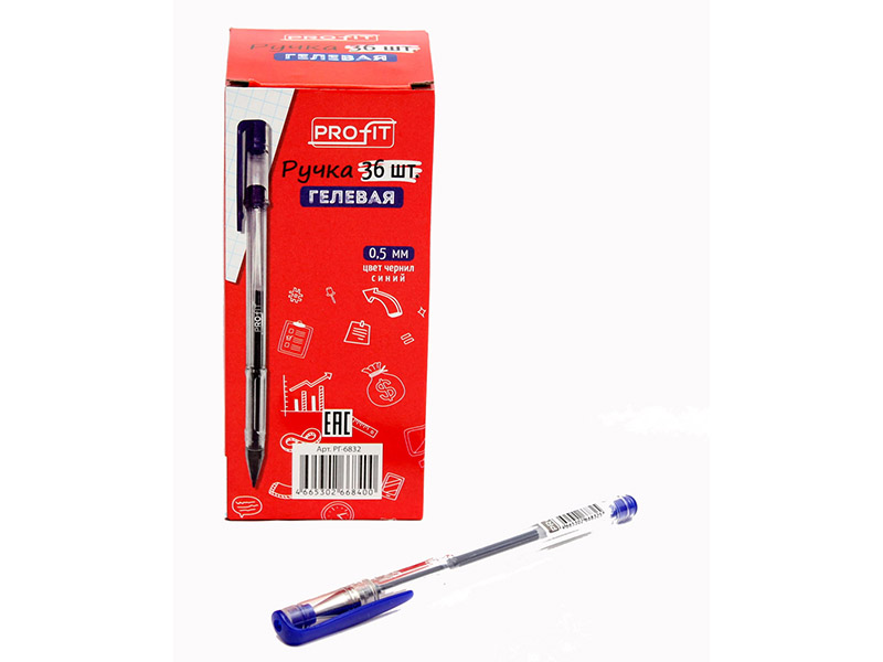 Ручка гел. Синяя, прозр. корп., 0.5мм. Арт. РГ-6832 (кратно 36)
