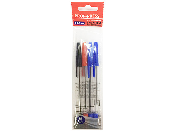 Набор шар. ручек 4 шт. (2 син., черная, красная) НР-2808