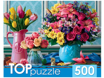 TOPpuzzle. Пазлы 500 эл. Вазы с яркими цветами. ХТП500-4234