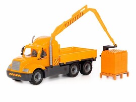 Автомобиль-кран "Майк" с манипулятором+конструктор "Супер-Микс" 30 эл. на поддоне в сеточке доставка оптом в Донецк