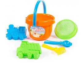 Набор №34: ведро большое, ситечко, совок №2, грабельки №2, формочки (самосвал+паровоз) доставка оптом в Донецк
