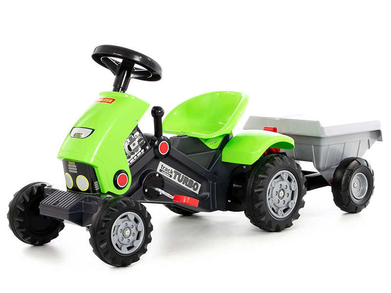 Каталка-трактор с педалями "Turbo-2" (зелёная) с полуприцепом