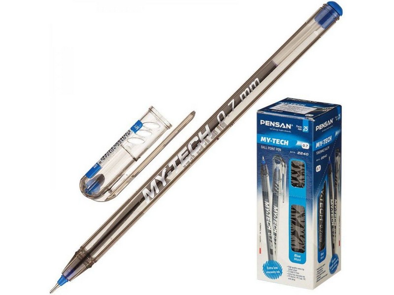 Донецк игрушка оптом Ручка шариковая "PENSAN MY-TECH" прозрачный корпус, 0,7 мм СИНЯЯ (25шт/уп)