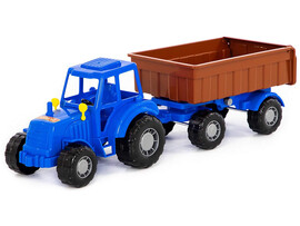 Трактор "Мастер" 45 см (синий) с прицепом №1 (в сеточке)
