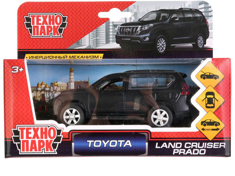 Машина металл. Toyota Prado матов. 12 см, дв., багаж., инерц., черный. Технопарк