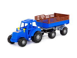 Трактор "Мастер" 44 см (синий) с прицепом №2 (в сеточке)