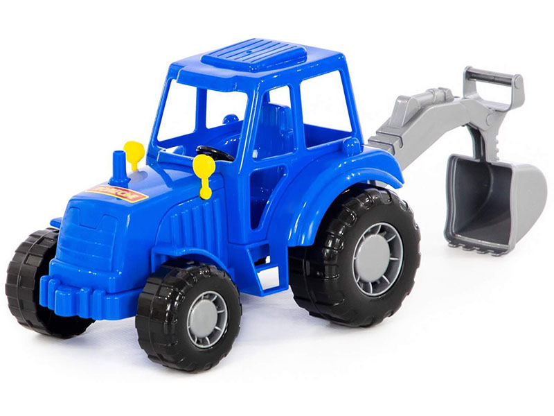 Трактор "Мастер" 21 см (синий) с лопатой (в сеточке)