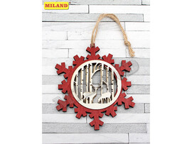 Подвеска объемная «КРАСНАЯ СНЕЖИНКА» 11см из дерева НДУ-8378 доставка оптом в Донецк