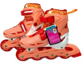 Ролики р-р М 34-37 (колеса ПУ, первые светятся) персиковые в кор. 7309PM доставка оптом в Донецк