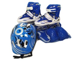 Ролики р-р М 34-37 (колеса ПУ, свет) + защита и шлем бело-синие в кор. 7316BM доставка оптом в Донецк