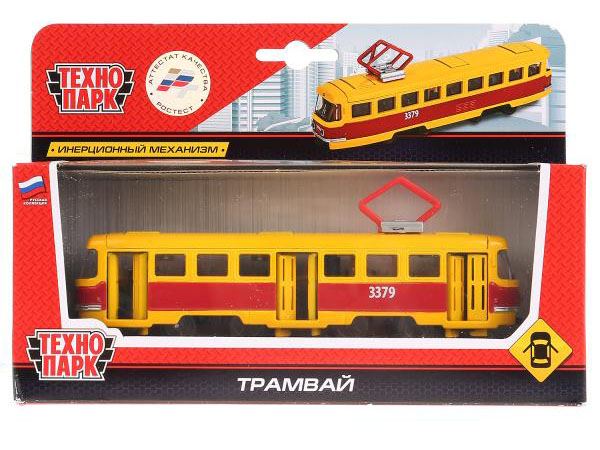 Модель металл. Трамвай 16.5 см, инерц., откр. дв., кор. Технопарк