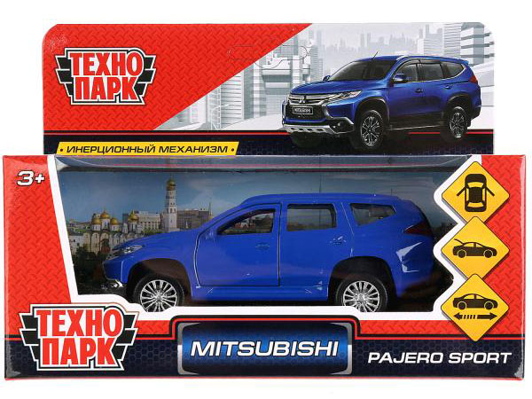 Машина металл "MITSUBISHI PAJERO SPORT" 12см, открыв двери, инерц, синий в кор Технопарк  PAJERO-S--BU