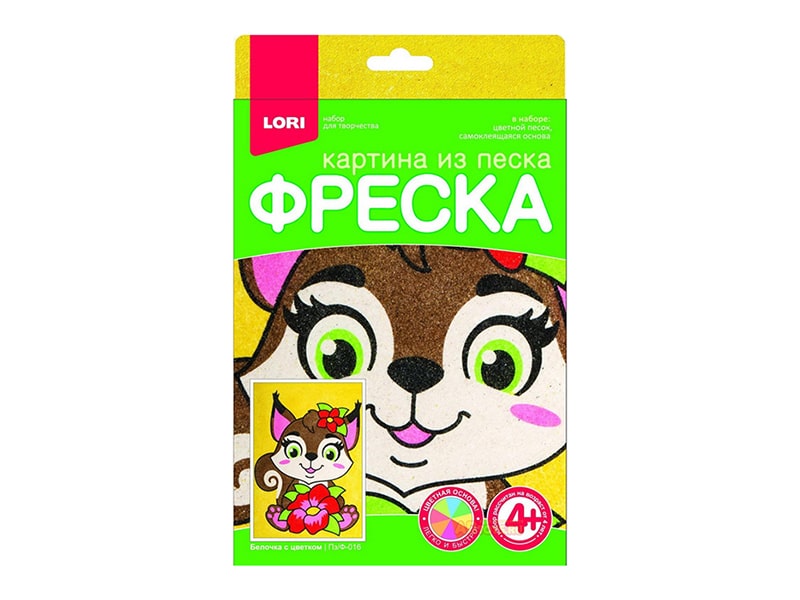 Фреска. Картина из песка "Белочка с цветком"