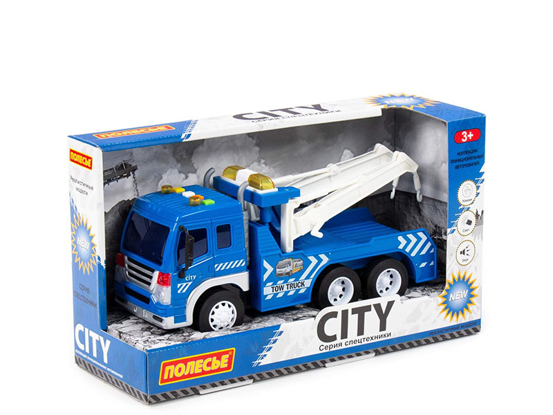 "Сити", автомобиль-эвакуатор инерционный 32 см (свет и звук) (синий) (в коробке)