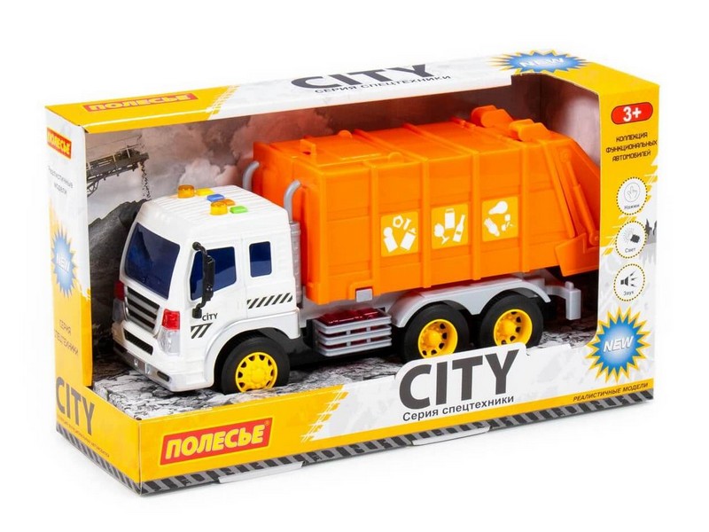 Донецк игрушка оптом Автомобиль коммунальный инерц. "Сити" (свет, звук) оранжевый в коробке