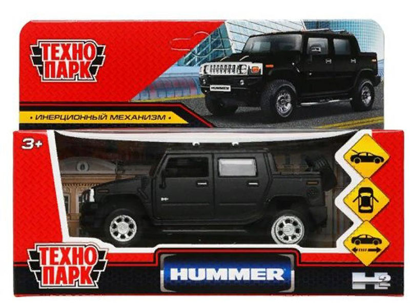 Машина металл. Hummer H2 Pickup матов. 12 см, дв., багаж., черный. Технопарк