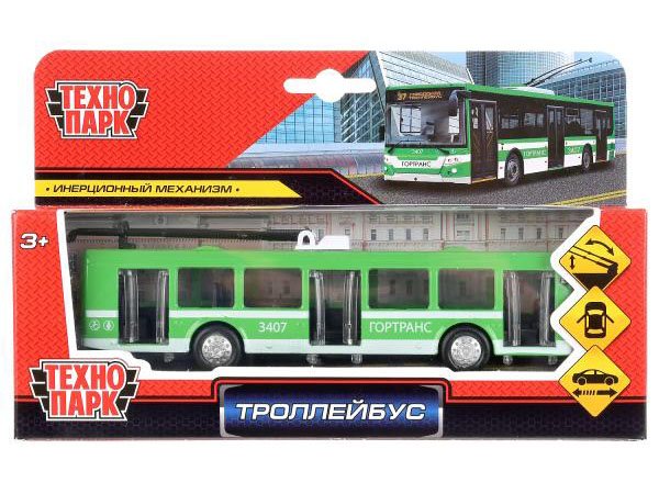 Машина металл. Троллейбус 16.5 см, откр. дв., инерц., кор. Технопарк