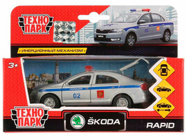 Машина металл. Skoda Rapid Полиция 12 см, двери, багаж., инерц. Технопарк