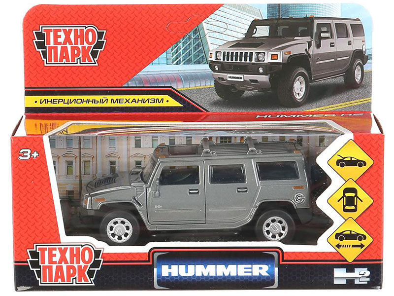 Машина металл Hummer H2 12 см, откр. дв., багаж, инерц., темн-сер. Технопарк