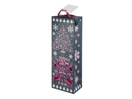 Пакет подарочный под бутылку «С НОВЫМ ГОДОМ!» 12,5*34,5*8,3см (мат. лам.) 79942 доставка оптом в Донецк