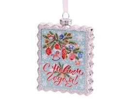 Подвеска елочная МАРКА С ОТКРЫТКОЙ из стекла 9,3см 87224 доставка оптом в Донецк