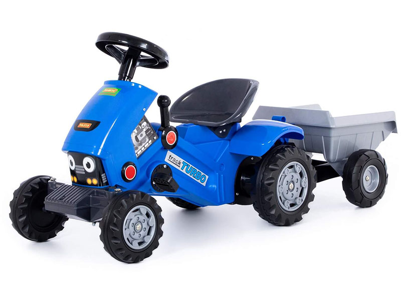 Каталка-трактор с педалями "Turbo-2" 78 см (синяя) с полуприцепом