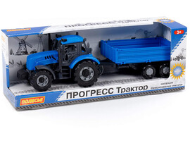 Трактор "Прогресс" с бортовым прицепом 40 см инерционный (синий) (в коробке)