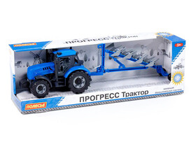 Трактор "Прогресс" с плугом инерционный (синий) (в коробке)