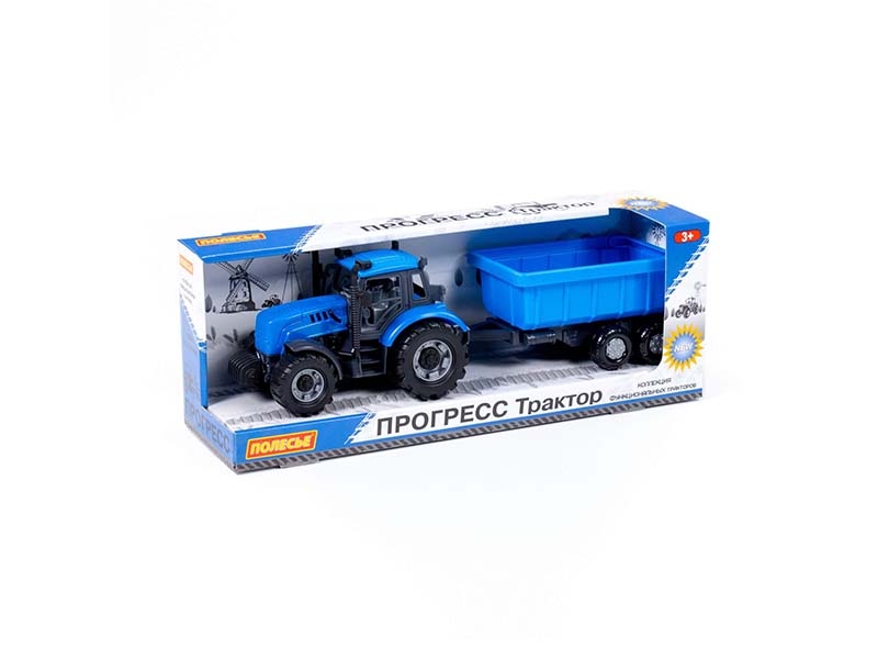 Трактор "Прогресс" с прицепом инерционный 40 см (синий) (в коробке)