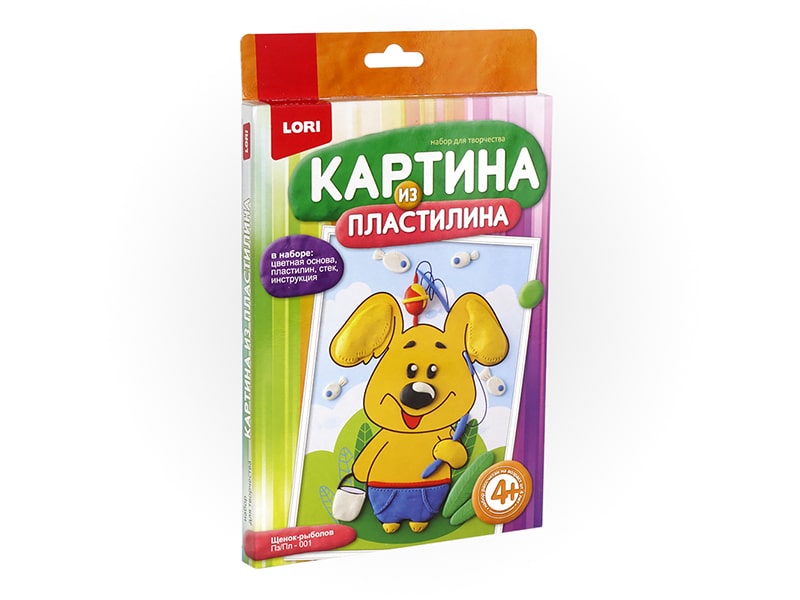 Картина из пластилина "Щенок-рыболов"