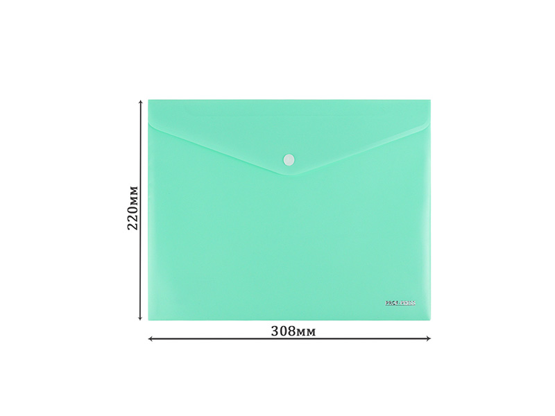 Папка-конверт на кнопке А4, 180мкм, зеленый. ПК-3026