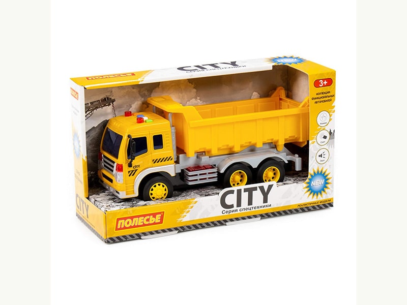 "Сити", автомобиль-самосвал инерционный 32 см (свет и звук) (жёлтый) (в коробке)