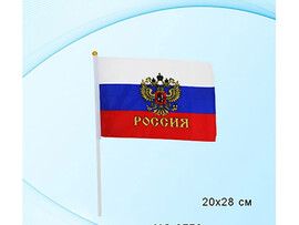 Флаг со штоком 20х28см "Россия" с гербом (кратно 12)