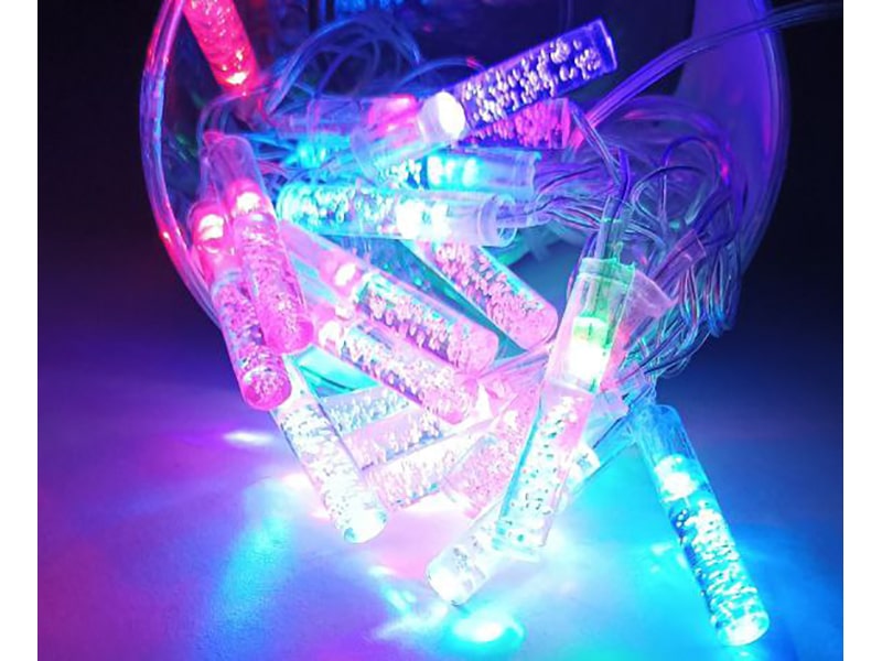 Гирлянда Цилиндр с пузырьками 4.4 см, мульти, нить диод 40(20)л, 3м, проз.пр, с переходн.