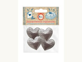 Украшение Серебристые сердечки для оформ.подарков набор 4шт / 3,5x0,2x3,1см арт.82644