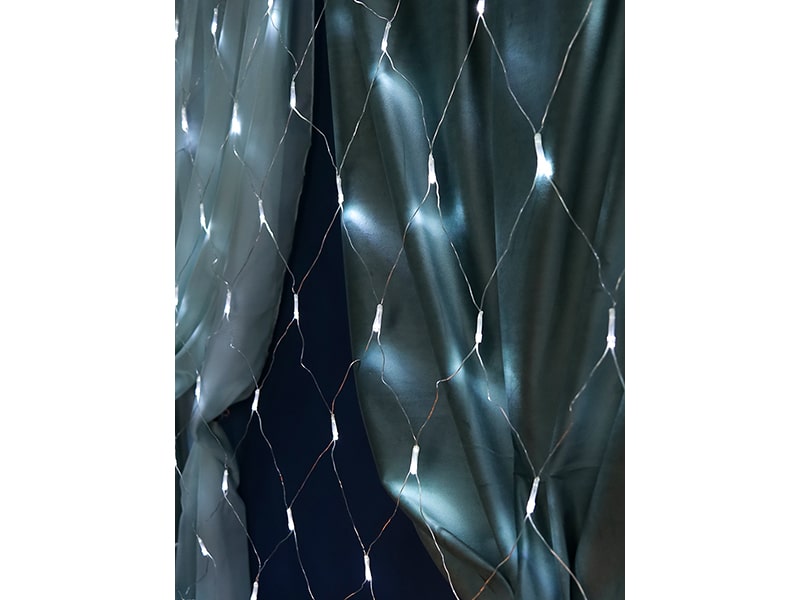 Гирлянда Сетка 3х2 м, прозр. нить,192 л, хол. белый свет, 8 режимов ГС-0001