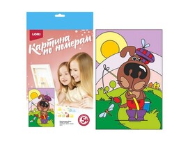 Картина на картоне с красками 20х28,5 см по номерам. ПЕСИК-РЫБАЛОВ доставка оптом в Донецк