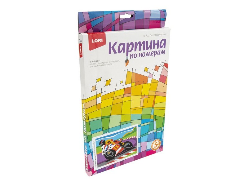 Донецк игрушка оптом Картина на картоне с красками 20х28,5 см по номерам. СПОРТИВНЫЙ МОТОЦИКЛ