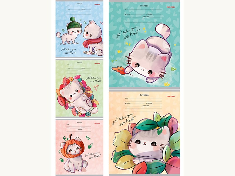 Тетрадь 12л. Коты кавайи, доп. кос. лин., мел. обл. 12-8940
