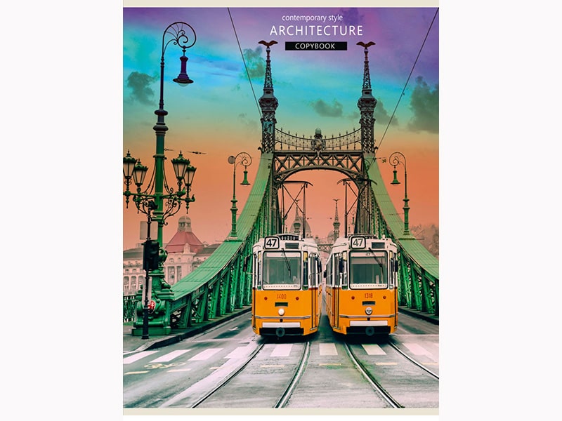 Тетрадь А4 48 л. Мост и трамвайчики, клетка. 48-8783