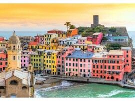 Алмазная мозаика 30х40 см ИТАЛЬЯНСКИЙ ГОРОД НА ПОБЕРЕЖЬЕ (с подр., с полн. заполн., класс.) доставка оптом в Донецк