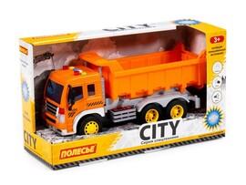 Автомобиль-самосвал инерц. "Сити" (свет, звук) оранжевый в коробке доставка оптом в Донецк