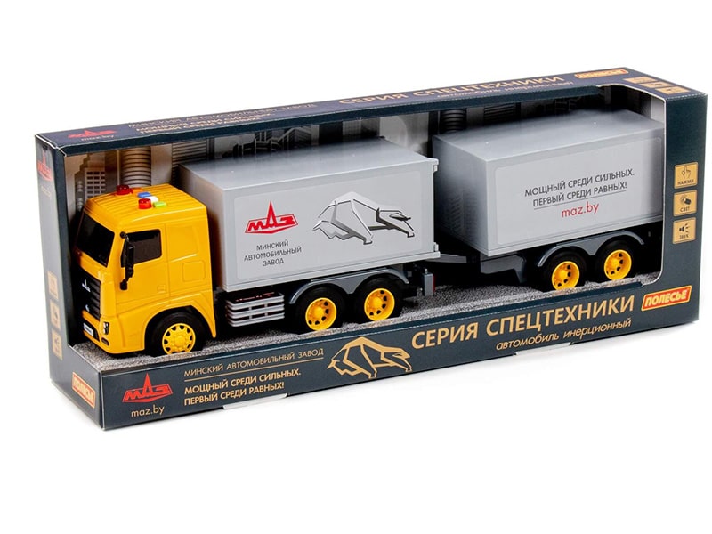 МАЗ, автомобиль-фургон с прицепом инерц. 47 см (свет и звук) (в коробке)