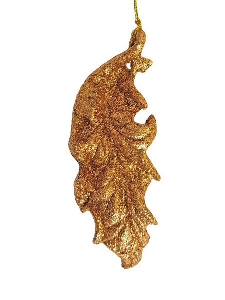 Донецк игрушка оптом Подвеска елочная ЛИСТИК ЗОЛОТО 12*4,5см 80234