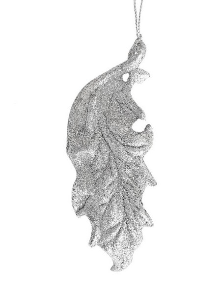 Донецк игрушка оптом Подвеска елочная ЛИСТИК СЕРЕБРО 12*4,5см 80233